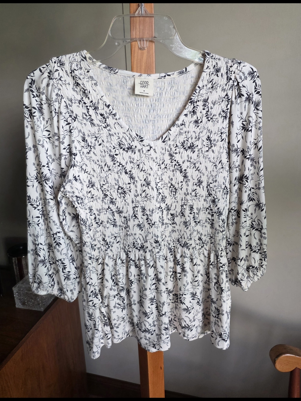 Good Hart White Floral Smocked Peplum Blouse